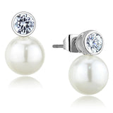 Alamode Rhodium Brass Earrings with Synthetic Pearl in White - Alamode