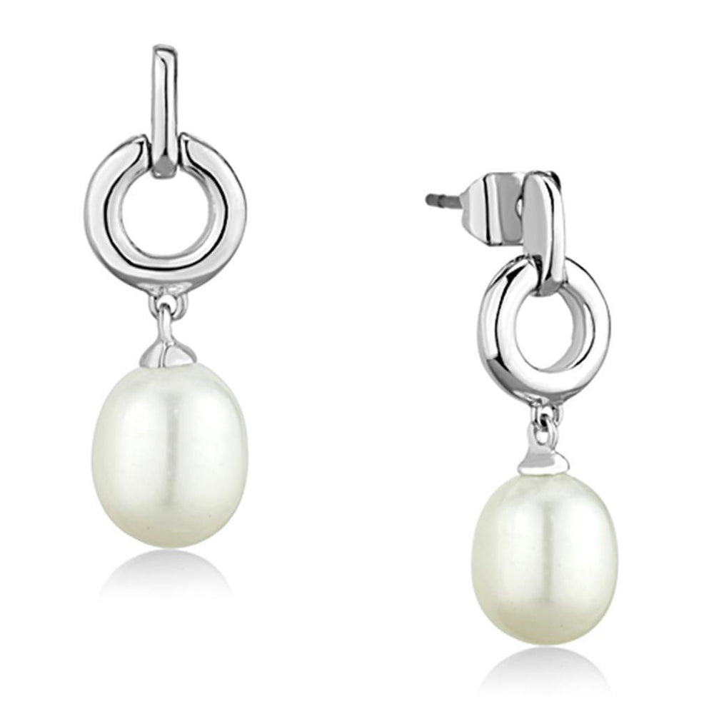 Alamode Rhodium Brass Earrings with Synthetic Pearl in White - Alamode
