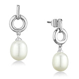 Alamode Rhodium Brass Earrings with Synthetic Pearl in White - Alamode