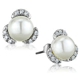 Alamode Rhodium Brass Earrings with Synthetic Pearl in White - Alamode - Flyclothing LLC