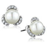 Alamode Rhodium Brass Earrings with Synthetic Pearl in White - Alamode