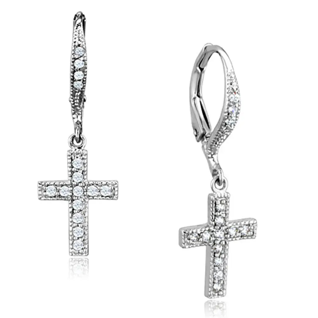 Alamode Rhodium Brass Earrings with AAA Grade CZ in Clear - Alamode - Flyclothing LLC