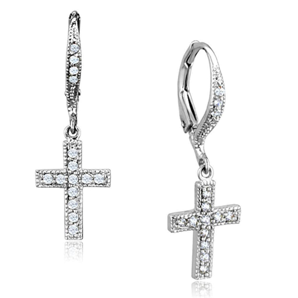 Alamode Rhodium Brass Earrings with AAA Grade CZ in Clear - Alamode