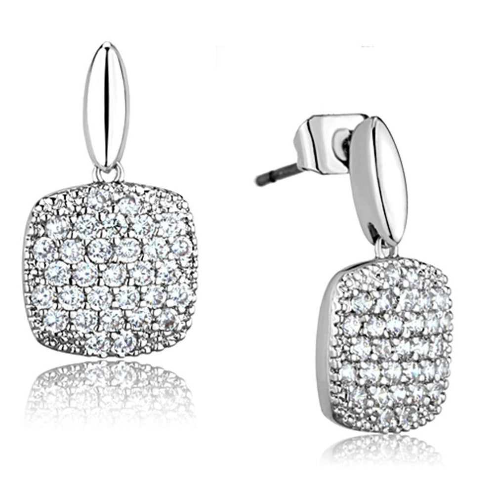 Alamode Rhodium Brass Earrings with AAA Grade CZ in Clear - Alamode