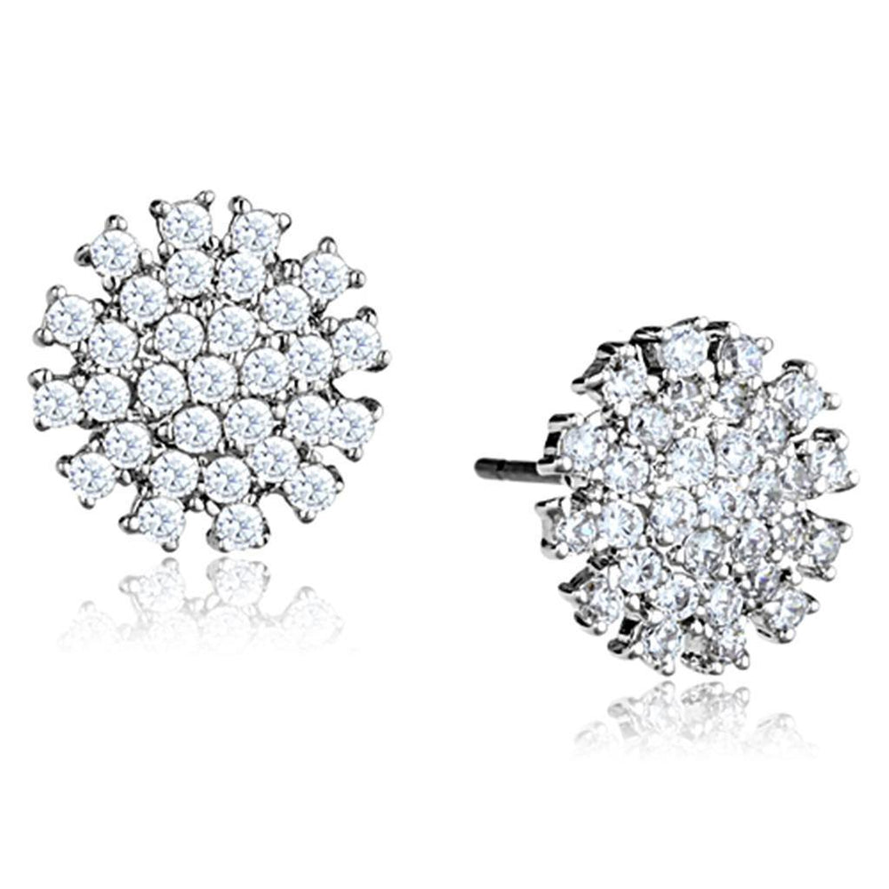 Alamode Rhodium Brass Earrings with AAA Grade CZ in Clear - Alamode