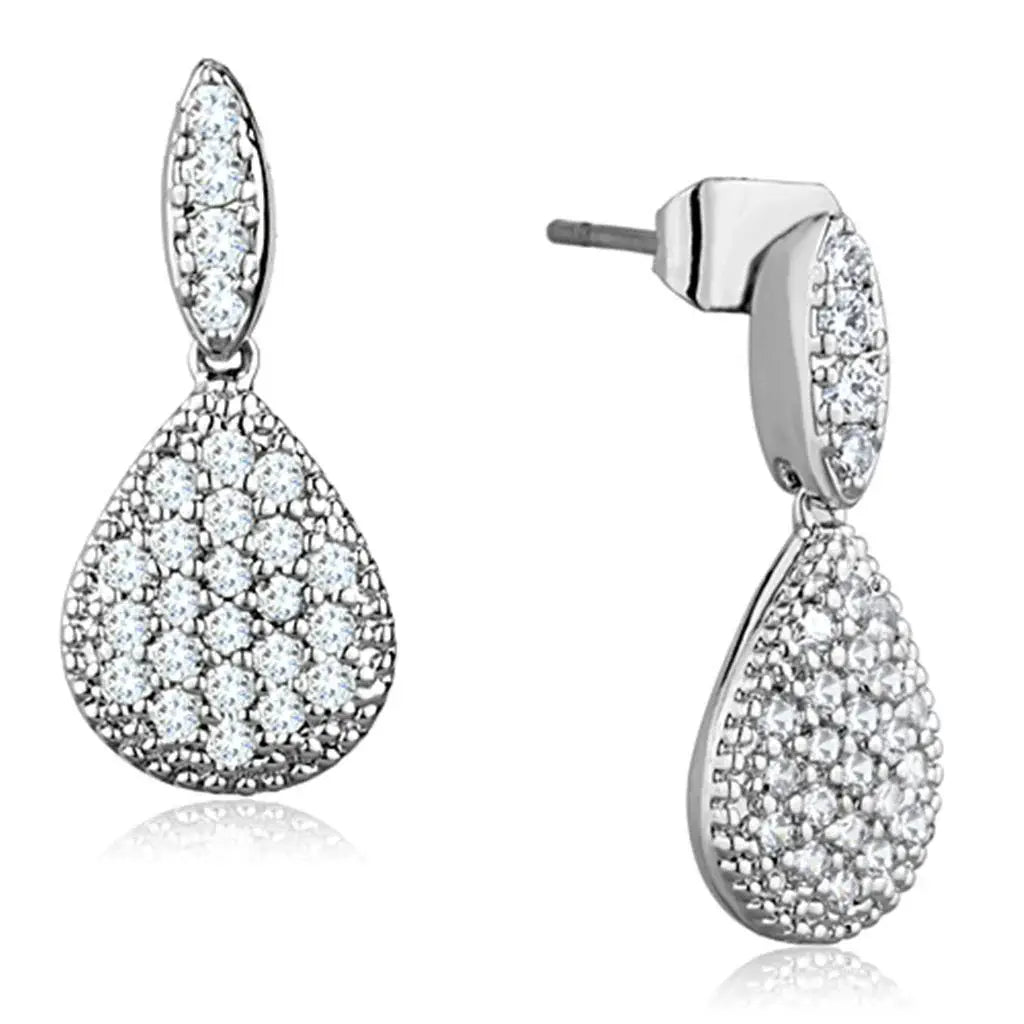 Alamode Rhodium Brass Earrings with AAA Grade CZ in Clear - Alamode - Flyclothing LLC