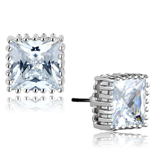 Alamode Rhodium Brass Earrings with AAA Grade CZ in Clear - Alamode - Flyclothing LLC
