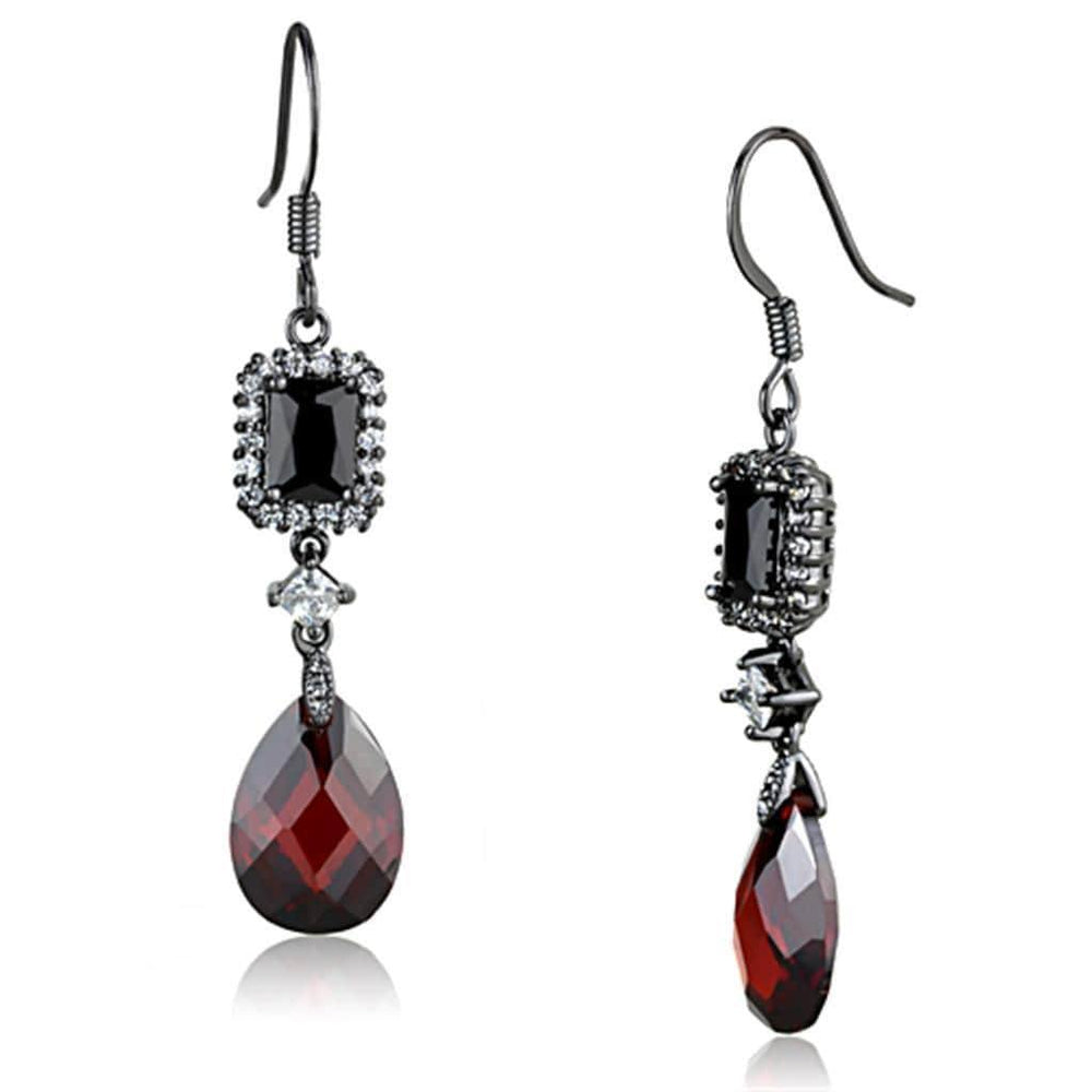 Alamode Ruthenium Brass Earrings with AAA Grade CZ in Garnet - Alamode