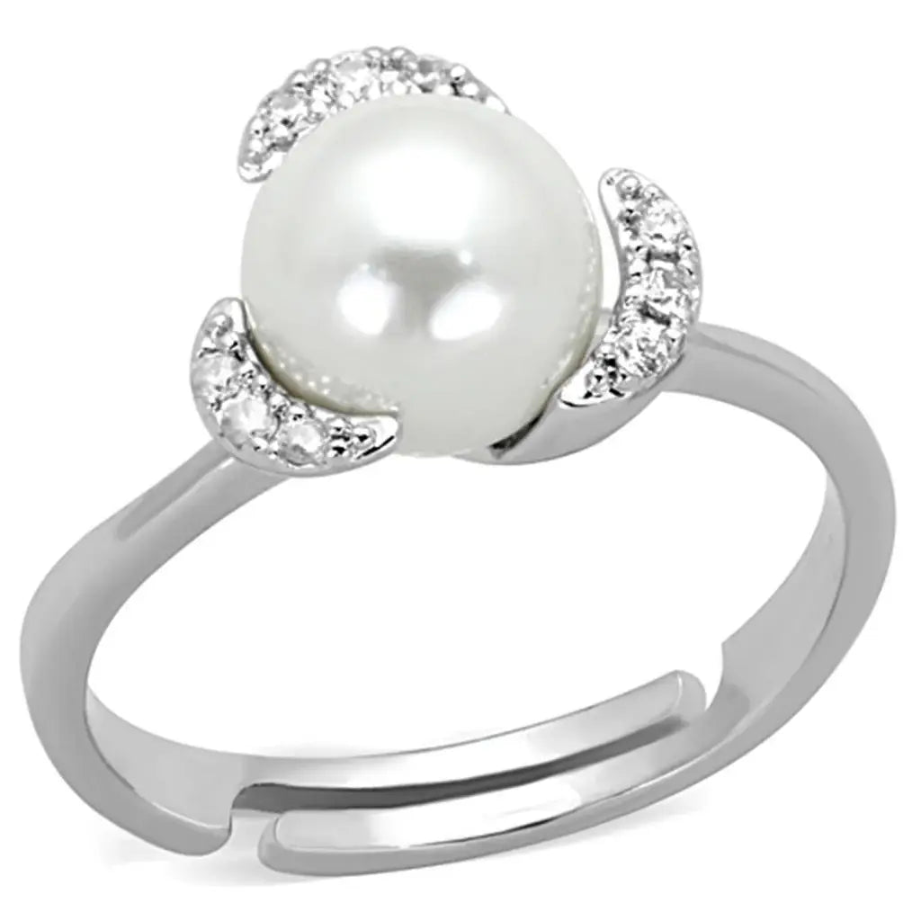 Alamode Rhodium Brass Ring with Synthetic Pearl in White - Alamode - Flyclothing LLC