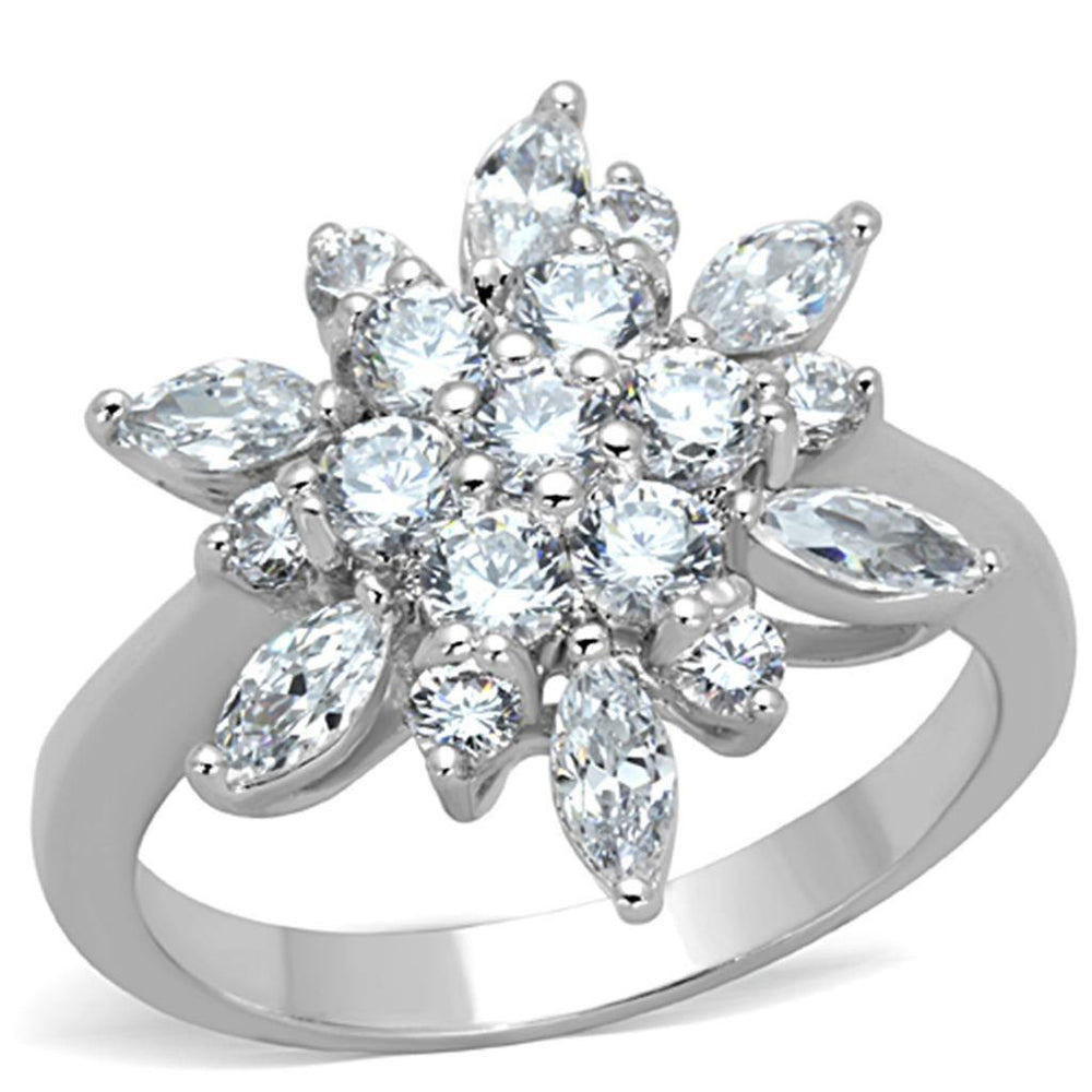 Alamode Rhodium Brass Ring with AAA Grade CZ in Clear - Alamode
