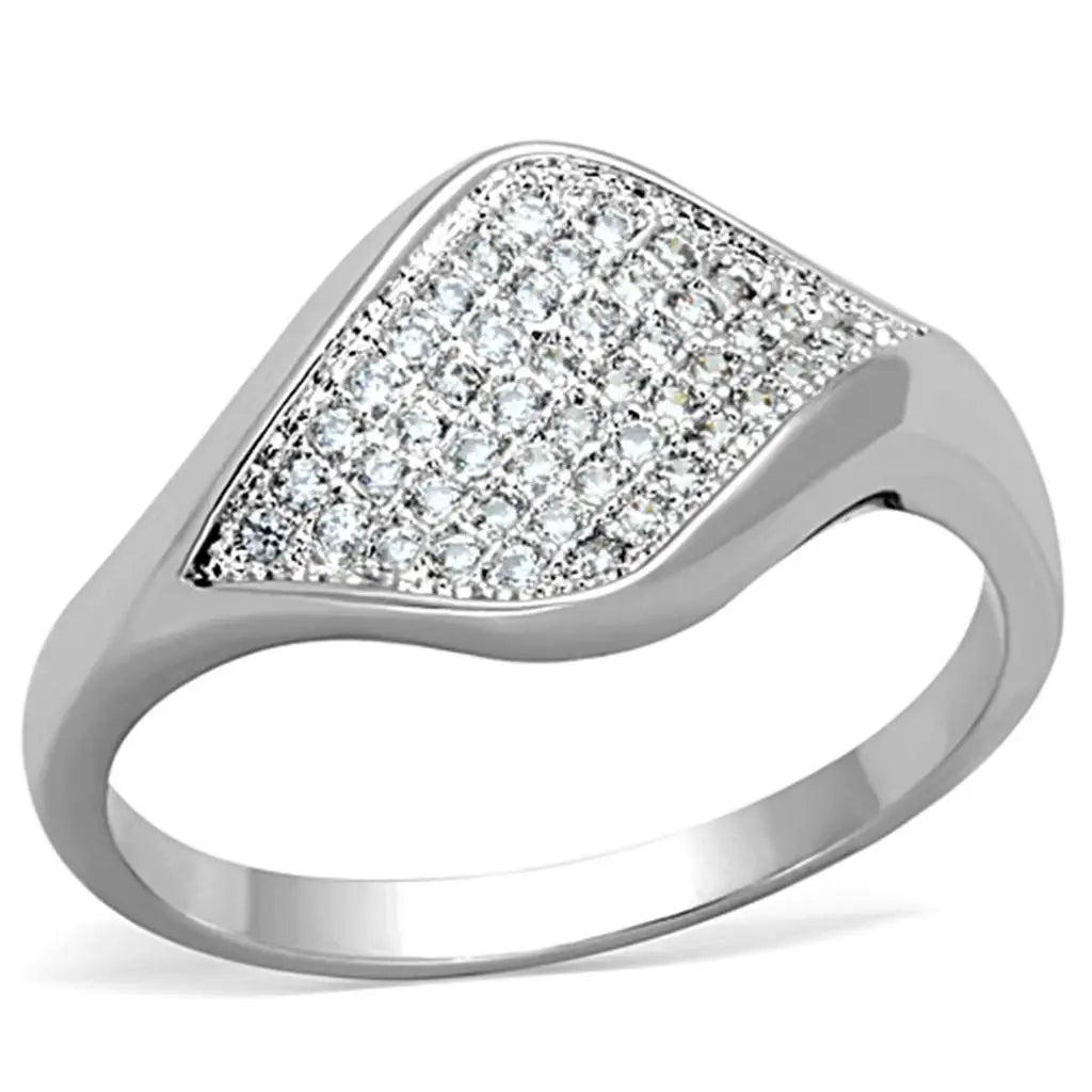 Alamode Rhodium Brass Ring with AAA Grade CZ in Clear - Alamode - Flyclothing LLC