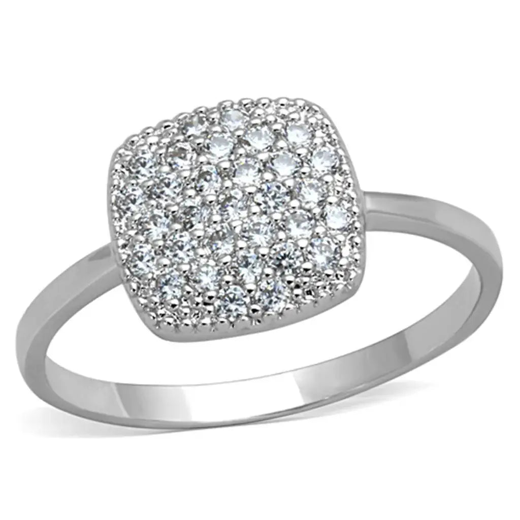 Alamode Rhodium Brass Ring with AAA Grade CZ in Clear - Alamode - Flyclothing LLC