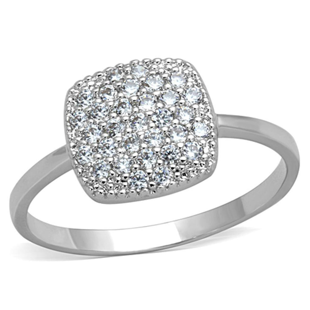Alamode Rhodium Brass Ring with AAA Grade CZ in Clear - Alamode
