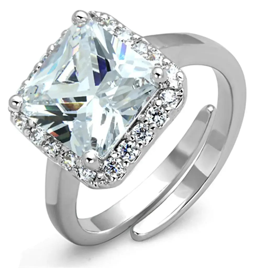 Alamode Rhodium Brass Ring with AAA Grade CZ in Clear - Alamode - Flyclothing LLC