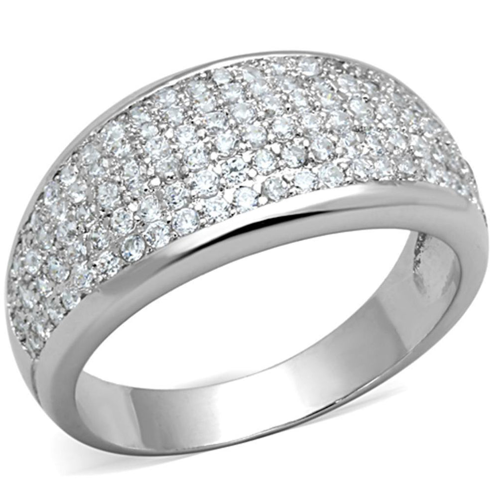 Alamode Rhodium Brass Ring with AAA Grade CZ in Clear - Alamode