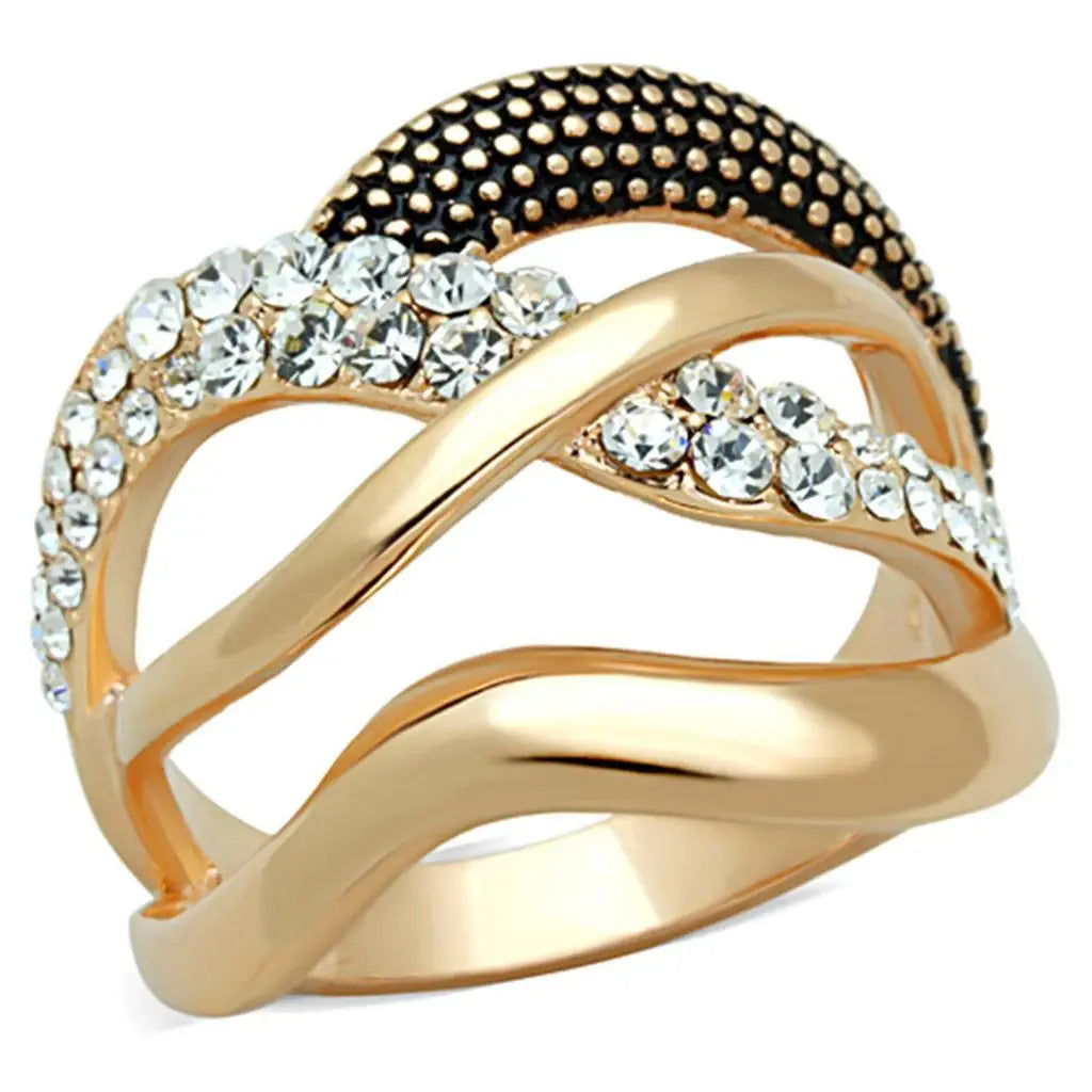 Alamode Rose Gold Brass Ring with Top Grade Crystal in Clear - Alamode - Flyclothing LLC