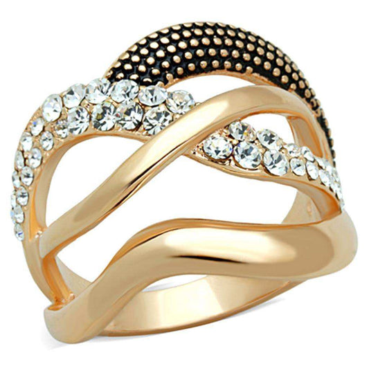 Alamode Rose Gold Brass Ring with Top Grade Crystal in Clear - Alamode - Flyclothing LLC