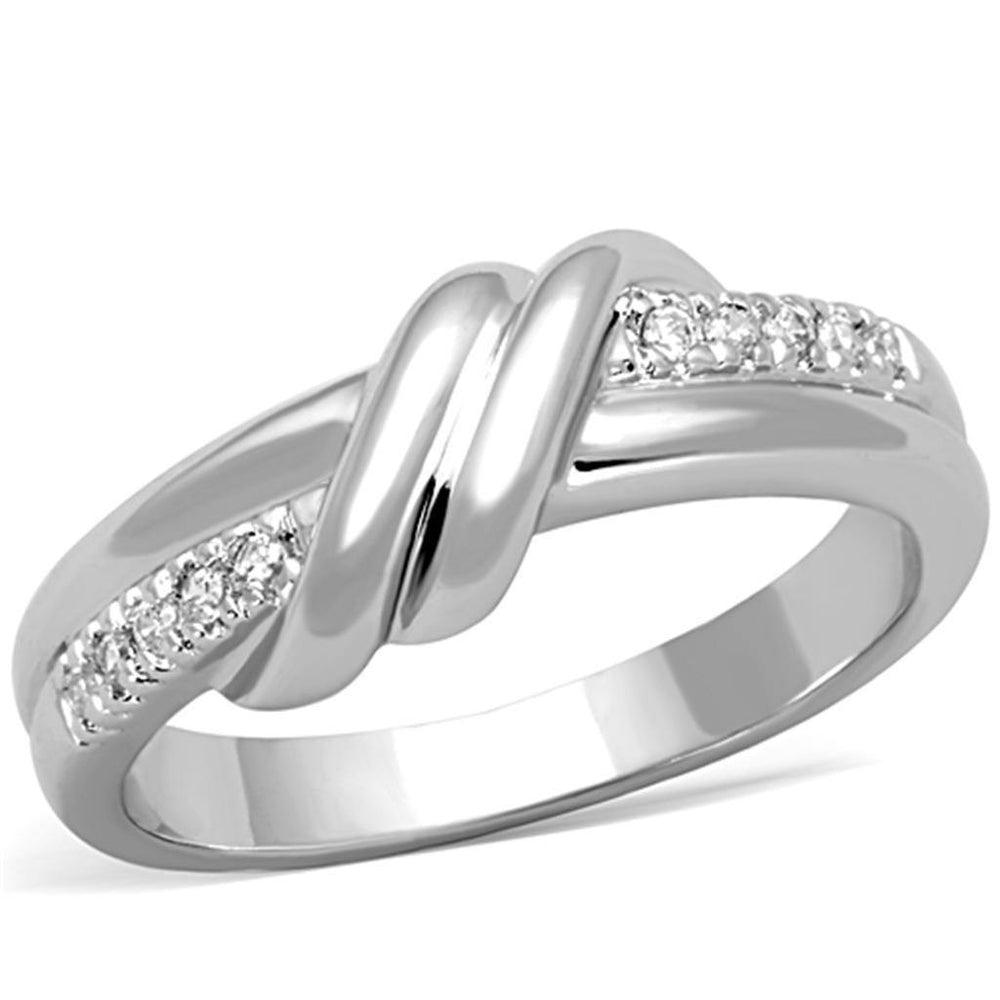 Alamode Rhodium Brass Ring with AAA Grade CZ in Clear - Alamode