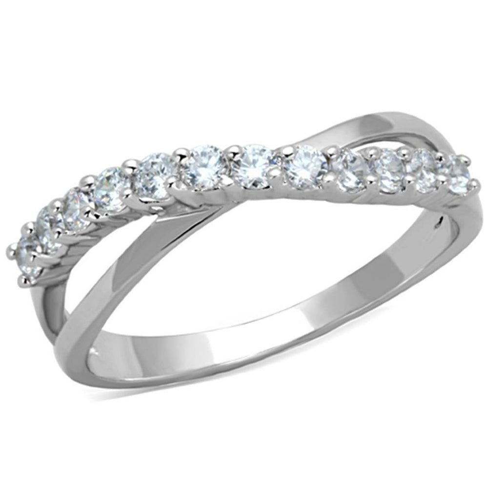 Alamode Rhodium Brass Ring with AAA Grade CZ in Clear - Alamode