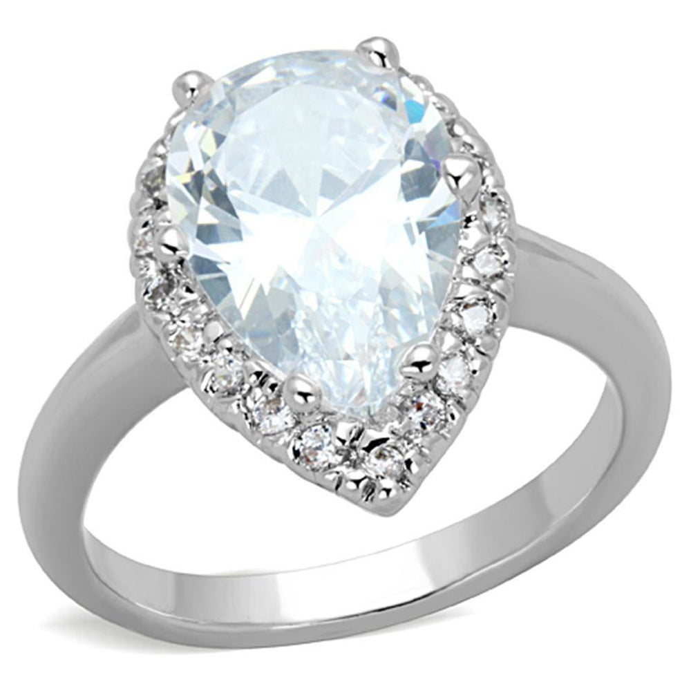 Alamode Rhodium Brass Ring with AAA Grade CZ in Clear - Alamode