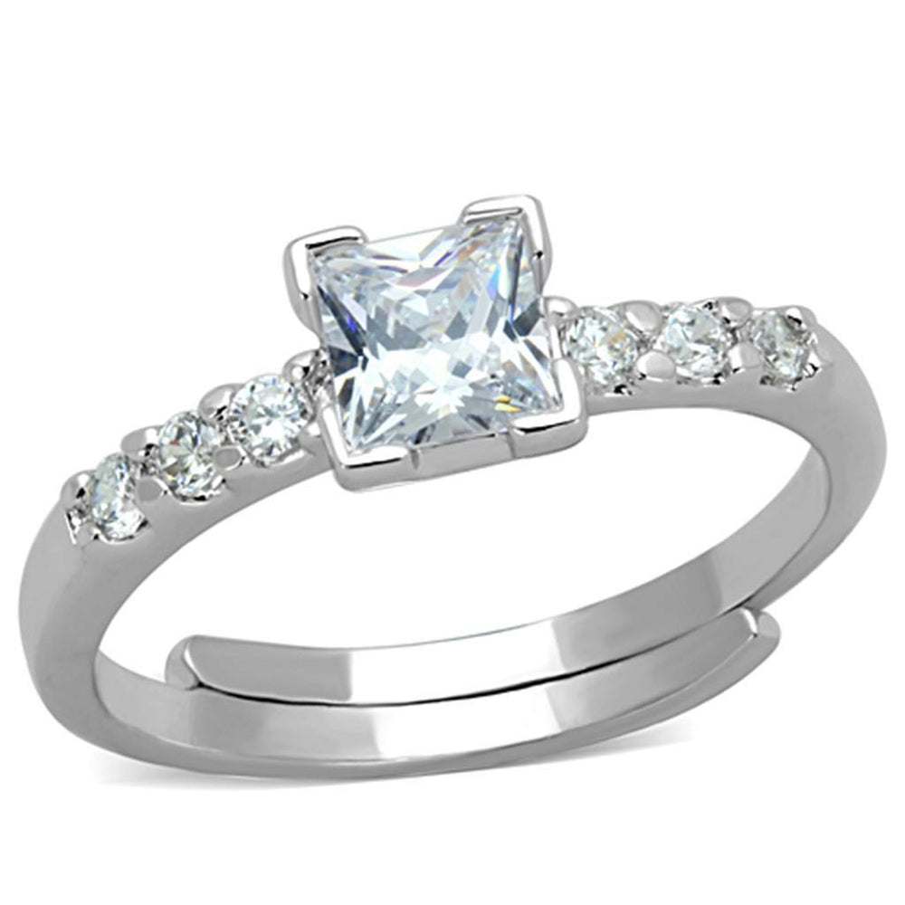 Alamode Rhodium Brass Ring with AAA Grade CZ in Clear - Alamode