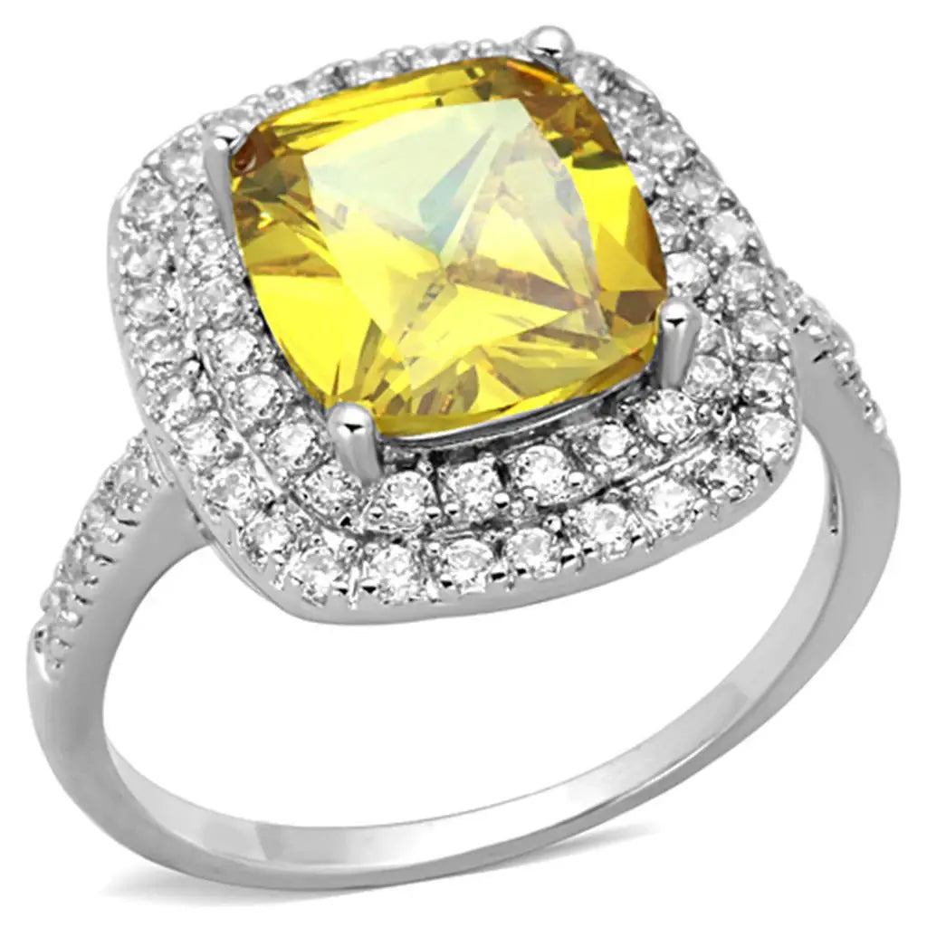 Alamode Rhodium Brass Ring with AAA Grade CZ in Topaz - Alamode - Flyclothing LLC