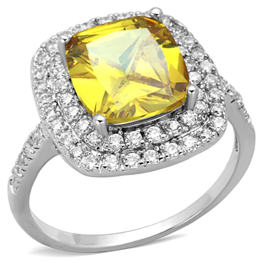 Alamode Rhodium Brass Ring with AAA Grade CZ in Topaz - Alamode