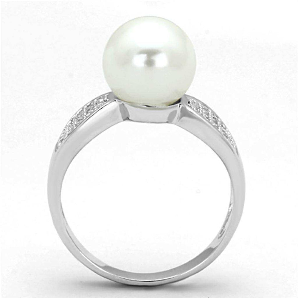 Alamode Rhodium Brass Ring with Synthetic Pearl in White - Alamode - Flyclothing LLC