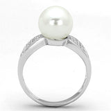 Alamode Rhodium Brass Ring with Synthetic Pearl in White - Alamode
