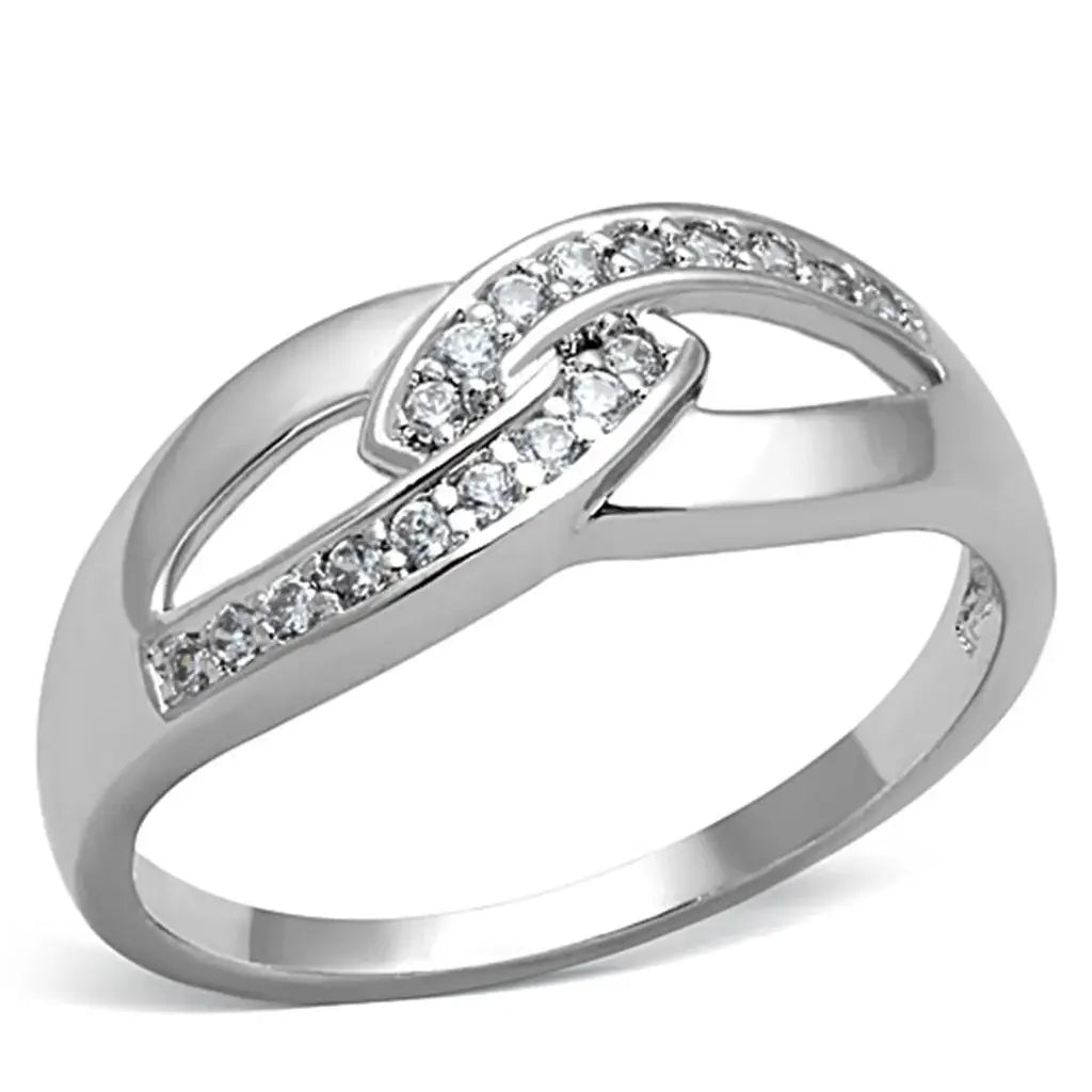 Alamode Rhodium Brass Ring with AAA Grade CZ in Clear - Alamode - Flyclothing LLC