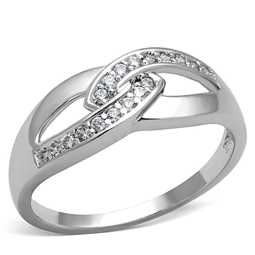 Alamode Rhodium Brass Ring with AAA Grade CZ in Clear - Alamode