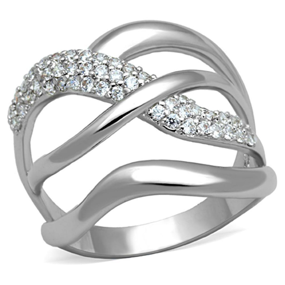 Alamode Rhodium Brass Ring with AAA Grade CZ in Clear - Alamode