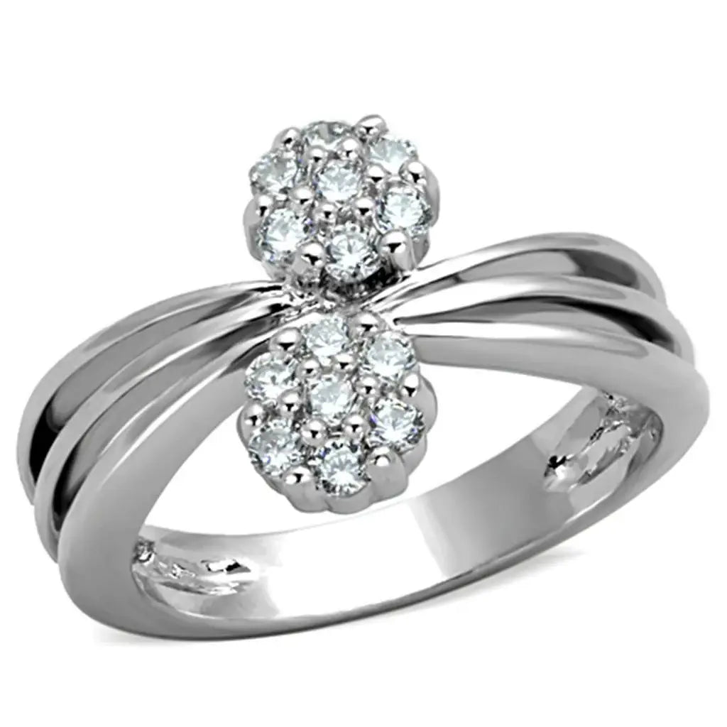 Alamode Rhodium Brass Ring with AAA Grade CZ in Clear - Alamode - Flyclothing LLC