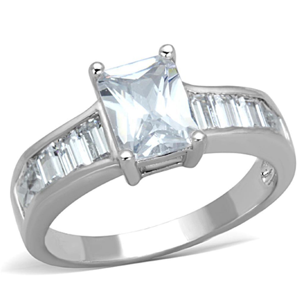 Alamode Rhodium Brass Ring with AAA Grade CZ in Clear - Alamode