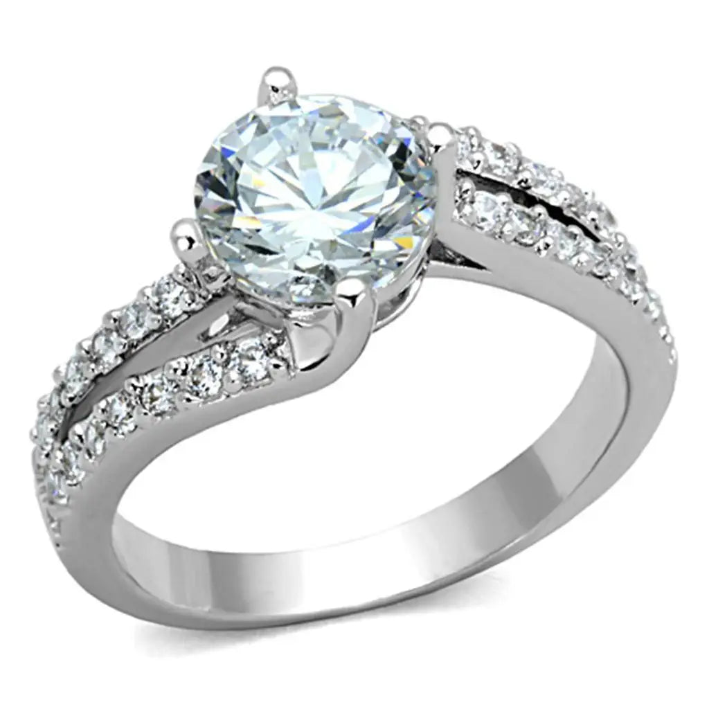 Alamode Rhodium Brass Ring with AAA Grade CZ in Clear - Alamode - Flyclothing LLC