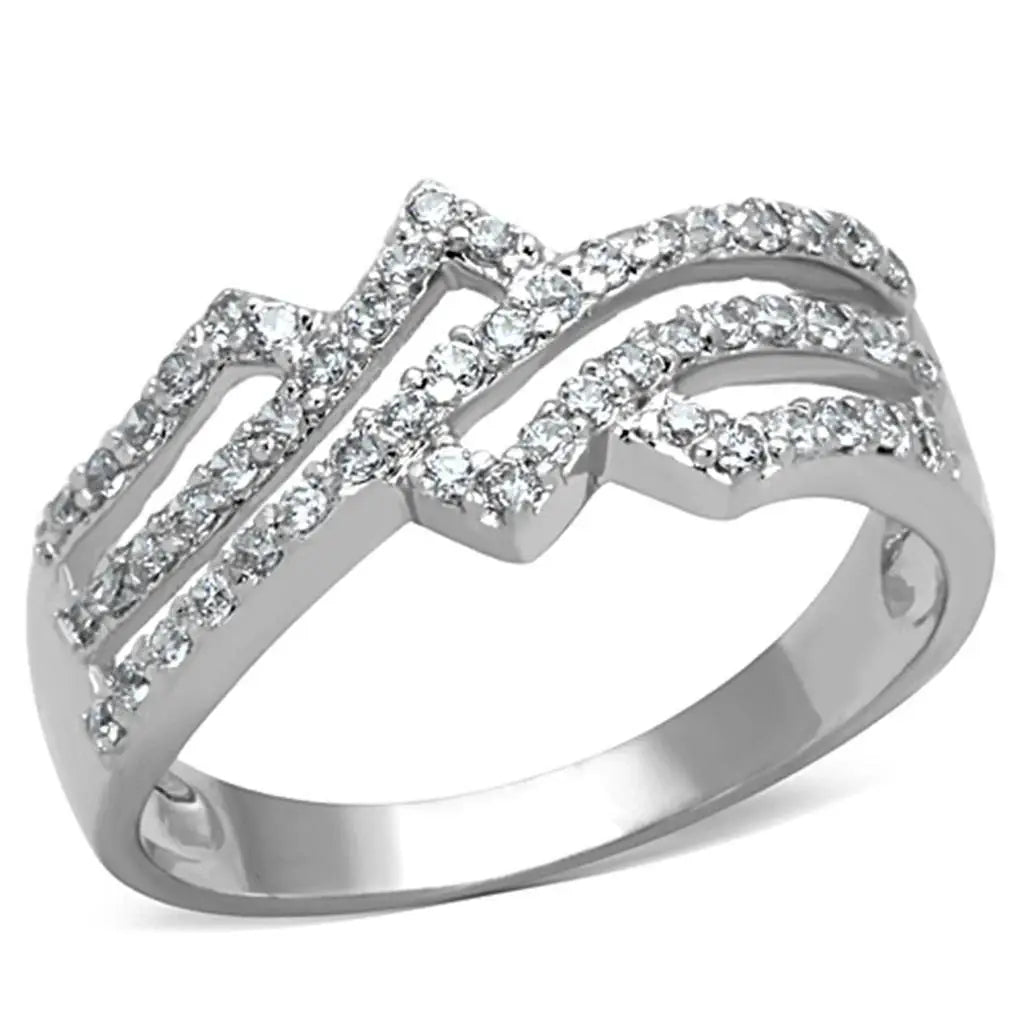 Alamode Rhodium Brass Ring with AAA Grade CZ in Clear - Alamode - Flyclothing LLC