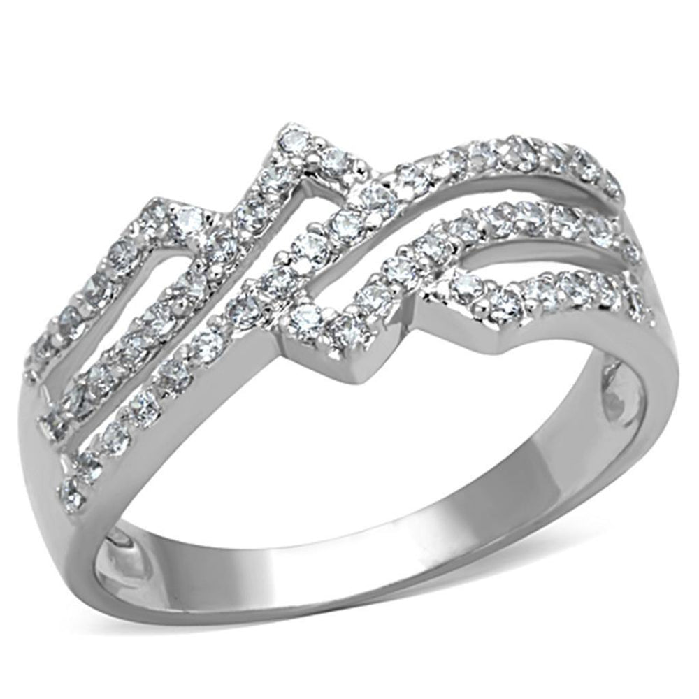 Alamode Rhodium Brass Ring with AAA Grade CZ in Clear - Alamode