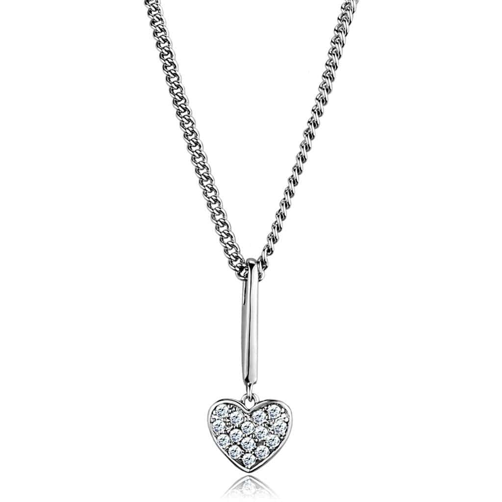 Alamode Rhodium Brass Chain Pendant with AAA Grade CZ in Clear - Alamode - Flyclothing LLC