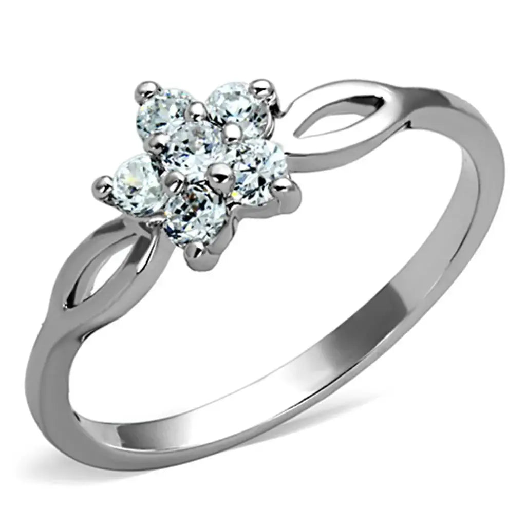 Alamode Rhodium Brass Ring with AAA Grade CZ in Clear - Alamode - Flyclothing LLC