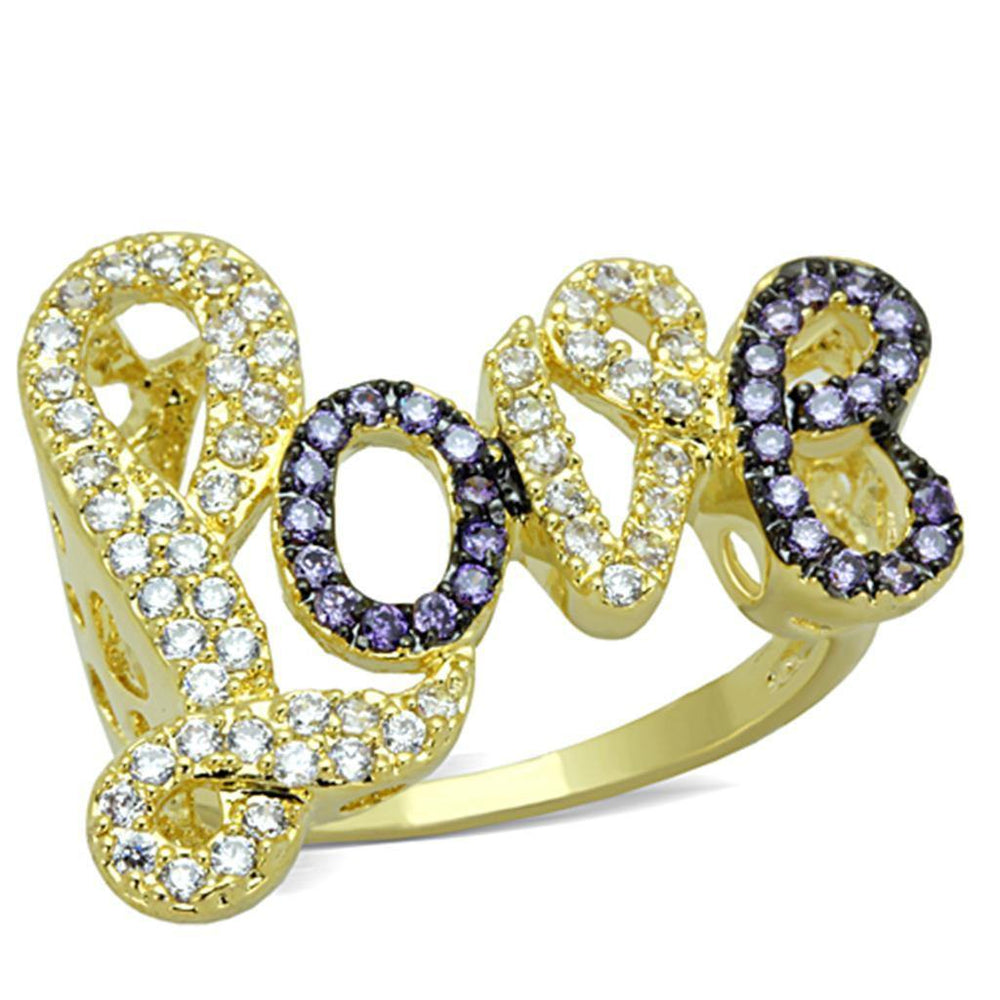 Alamode Gold+Ruthenium Brass Ring with AAA Grade CZ in Amethyst - Alamode