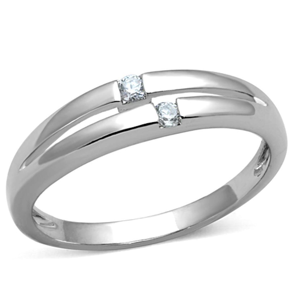 Alamode Rhodium Brass Ring with AAA Grade CZ in Clear - Alamode