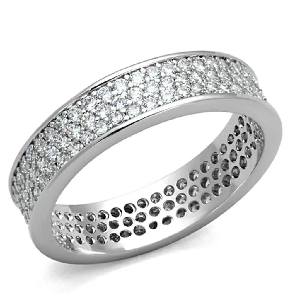 Alamode Rhodium Brass Ring with AAA Grade CZ in Clear - Alamode - Flyclothing LLC