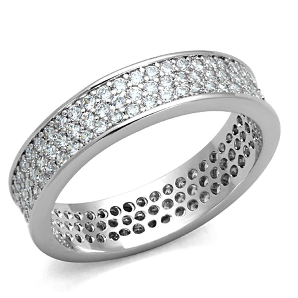 Alamode Rhodium Brass Ring with AAA Grade CZ in Clear - Alamode