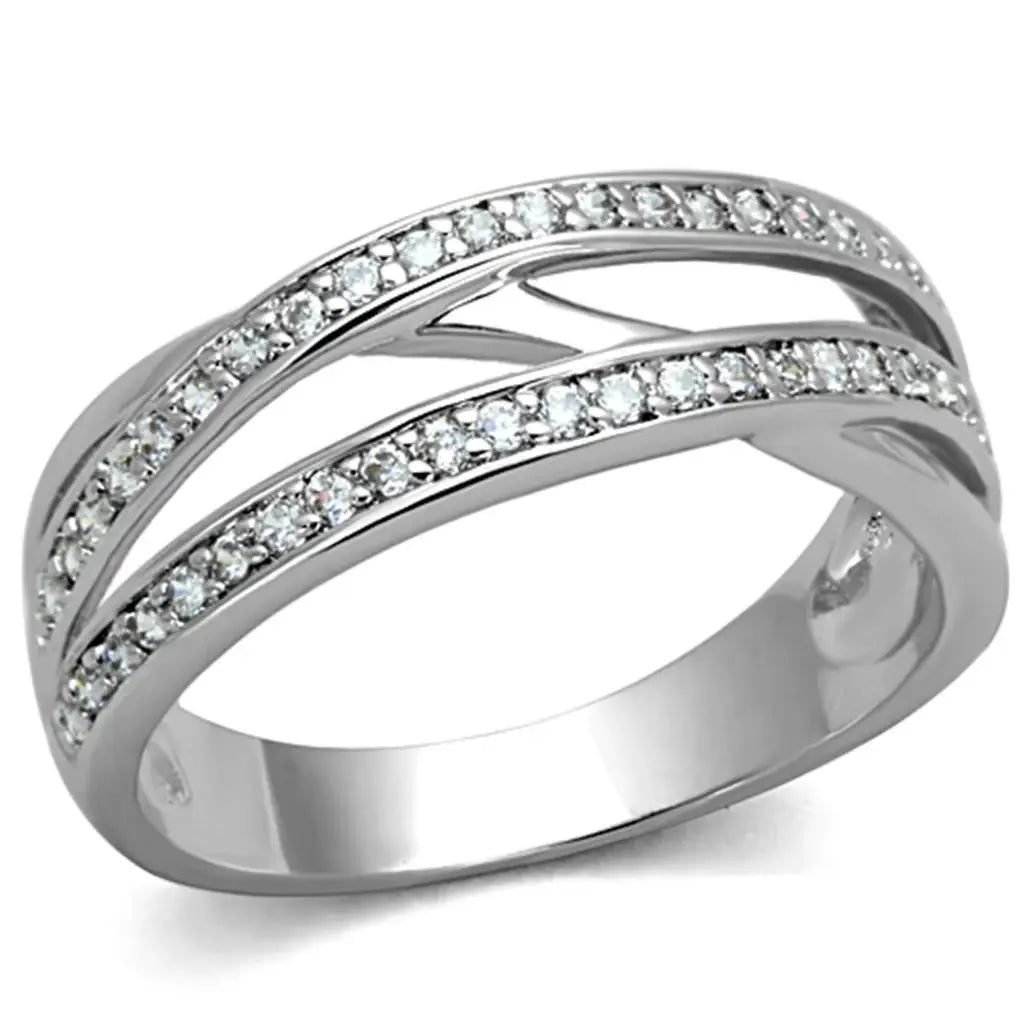 Alamode Rhodium Brass Ring with AAA Grade CZ in Clear - Alamode - Flyclothing LLC