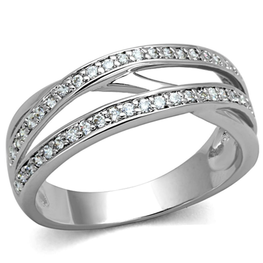 Alamode Rhodium Brass Ring with AAA Grade CZ in Clear - Alamode