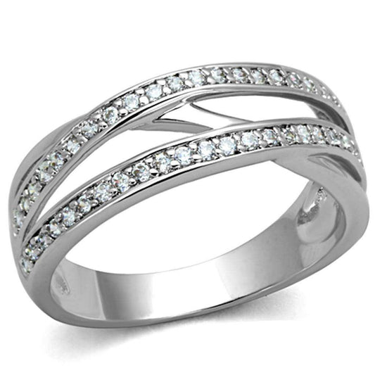 Alamode Rhodium Brass Ring with AAA Grade CZ in Clear - Alamode - Flyclothing LLC