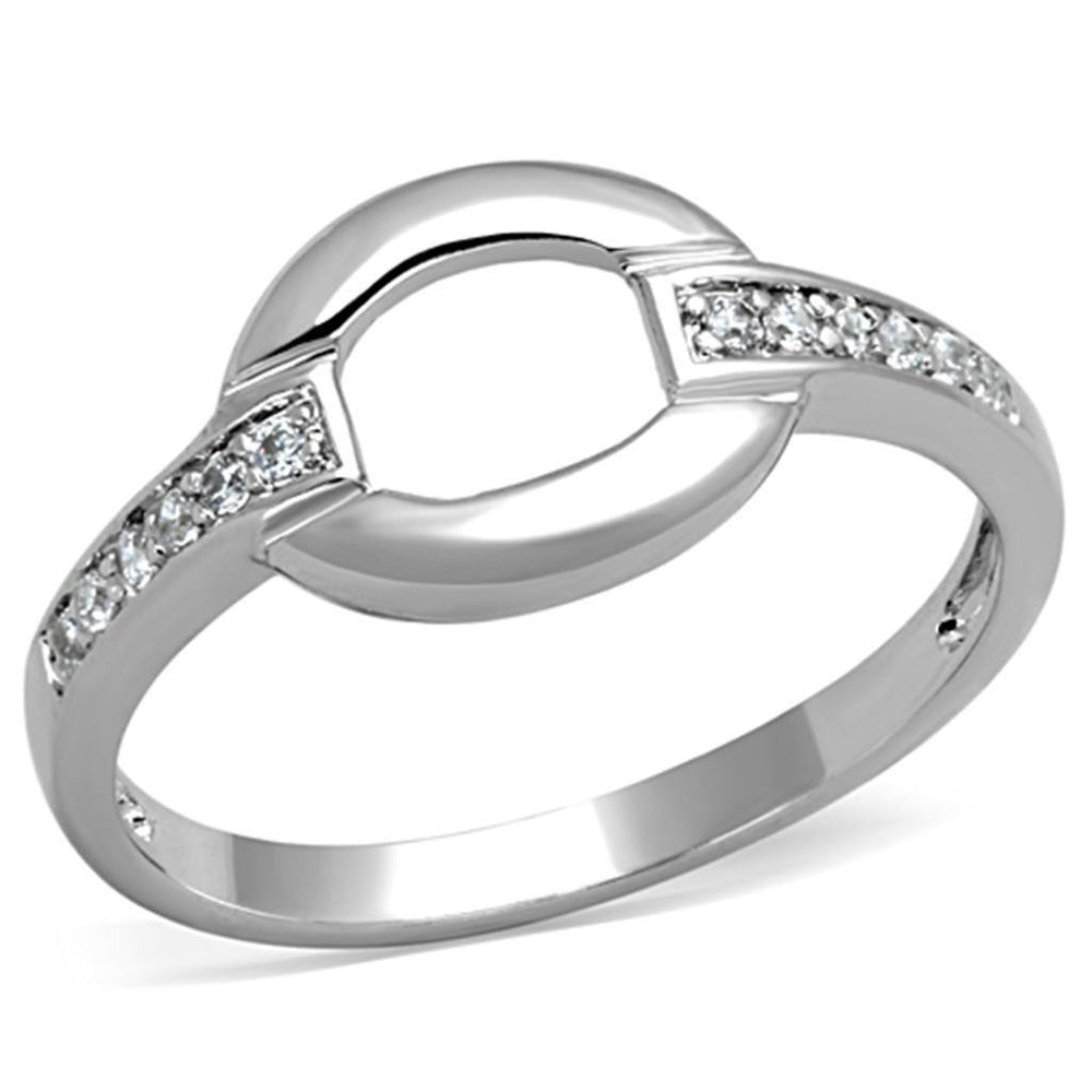 Alamode Rhodium Brass Ring with AAA Grade CZ in Clear - Alamode