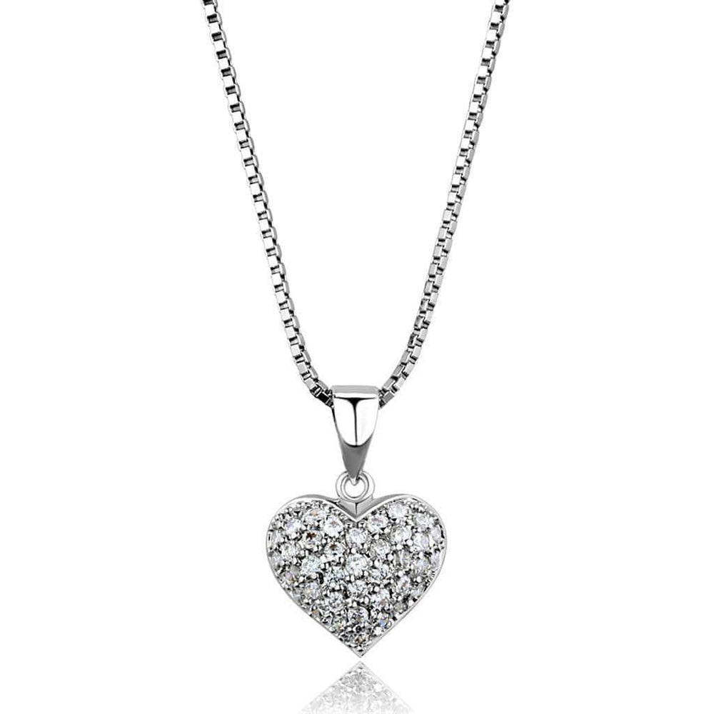 Alamode Rhodium Brass Chain Pendant with AAA Grade CZ in Clear - Alamode