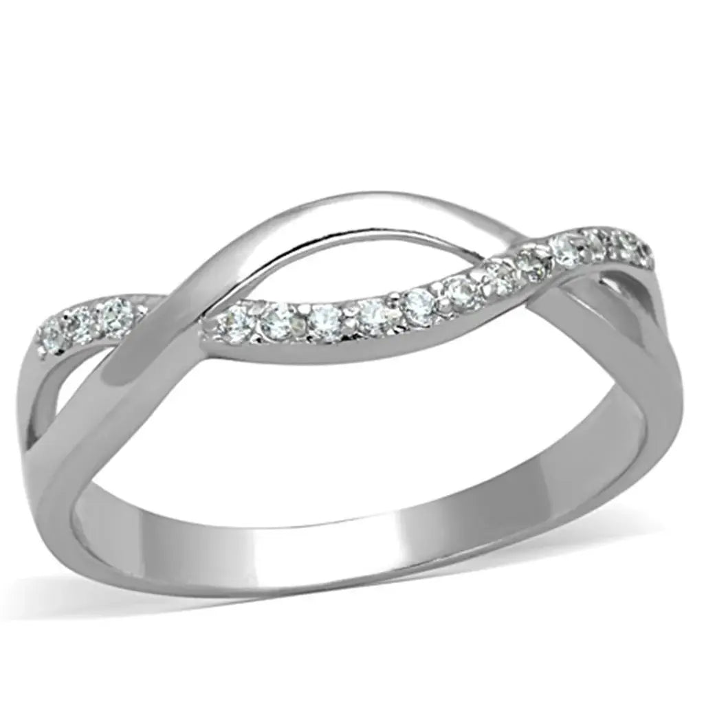 Alamode Rhodium Brass Ring with AAA Grade CZ in Clear - Alamode - Flyclothing LLC