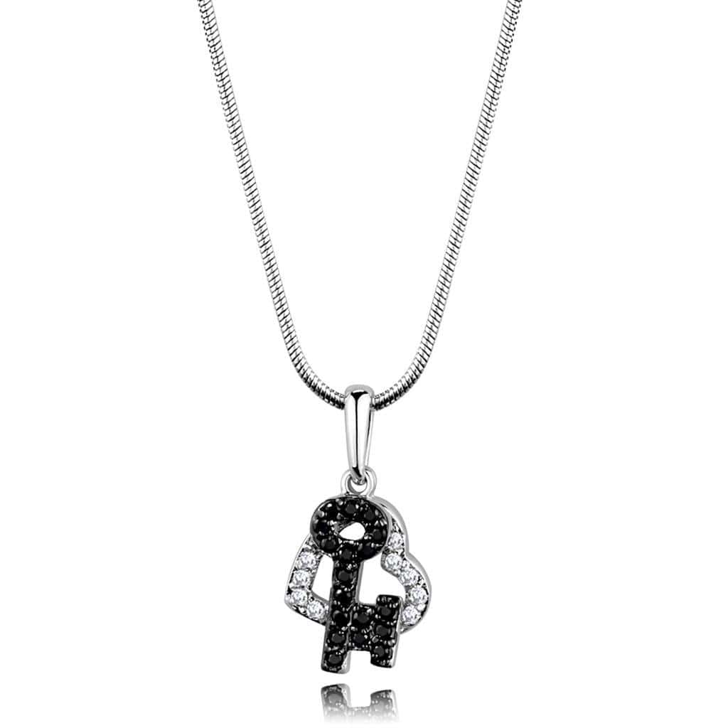 Alamode Rhodium + Ruthenium Brass Chain Pendant with AAA Grade CZ in Black Diamond - Alamode - Flyclothing LLC